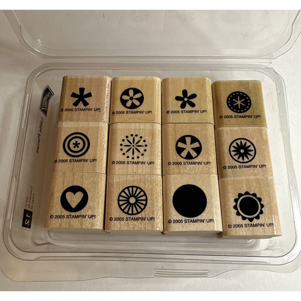 Stampin' Up! "Little Pieces" Wood Stamp Set of‎ 12 Heart, Flowers, Stars